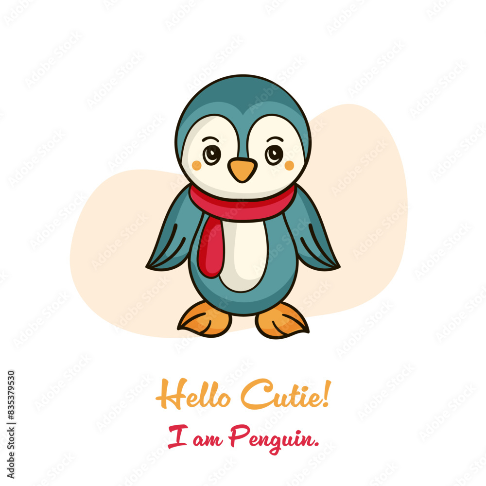 Obraz premium Cute cartoon bird sitting on a abstract background. Vector illustrations with text Hello Cutie.