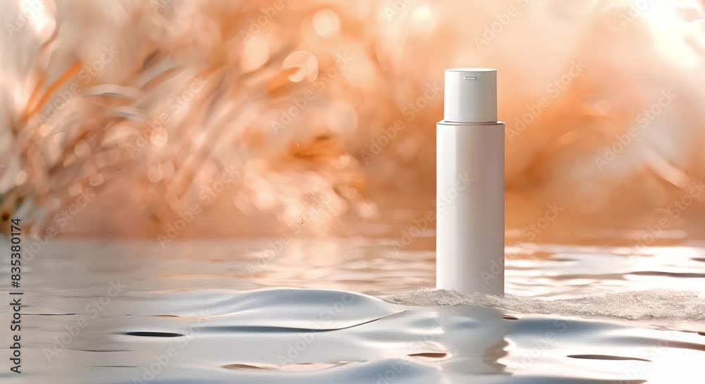 Design Concept: White Beauty Product Packaging Mockup Against a Natural Background with Water Ripples. Concept Product Packaging, Mockup Design, White Theme, Natural Background, Water Ripples Design Concept: White Beauty Product Packaging Mockup Against a Natural Background with Water Ripples. Concept Product Packaging, Mockup Design, White Theme, Natural Background, Water Ripples