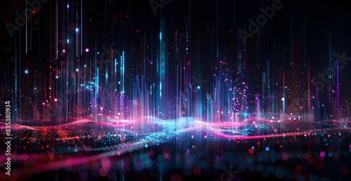 Abstract digital background with dark blue and pink glowing lines, forming an interconnected network pattern 
