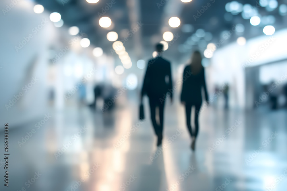 Abstract Silhouettes of People Walking in a Bright Modern Environment Abstract Silhouettes of People Walking in a Bright Modern Environment