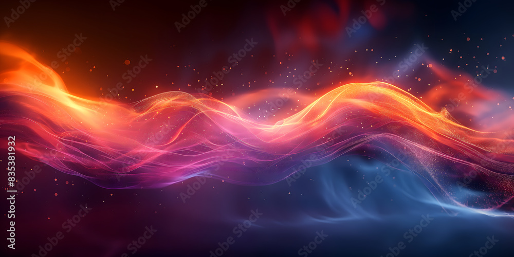 Obraz premium Ethereal Landscape of Luminescent Waves and Particles