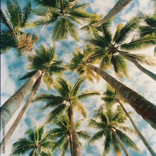 Tropical Canopy - Aerial View of Lush Palm Trees in Sunlight