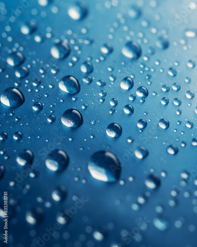 Close-up of Water Droplets on a Gradient Blue Surface