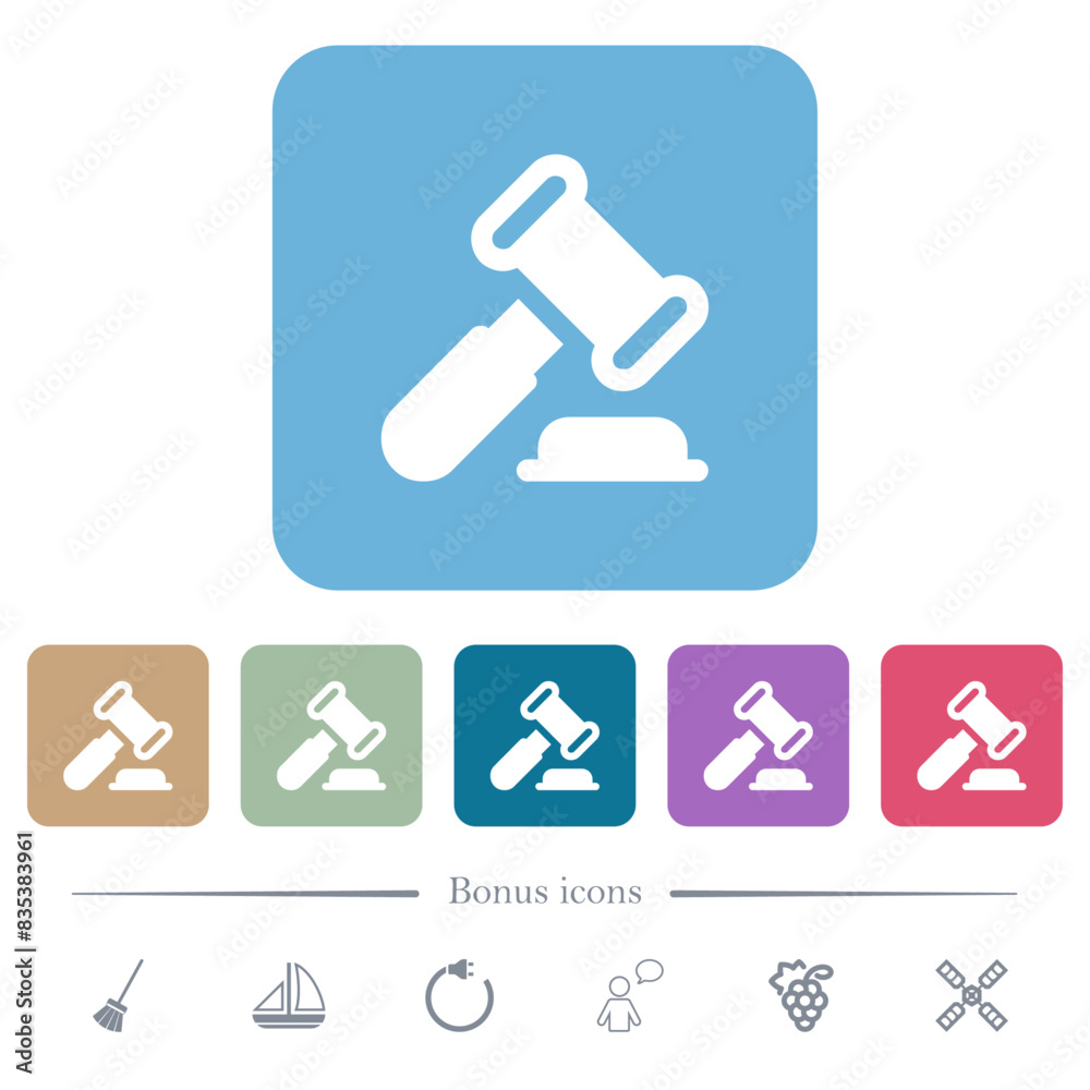 Gavel solid flat icons on color rounded square backgrounds Gavel solid flat icons on color rounded square backgrounds