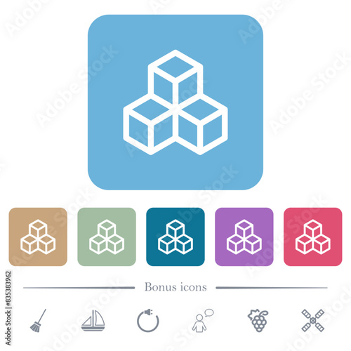 Blockchain outline flat icons on color rounded square backgrounds
