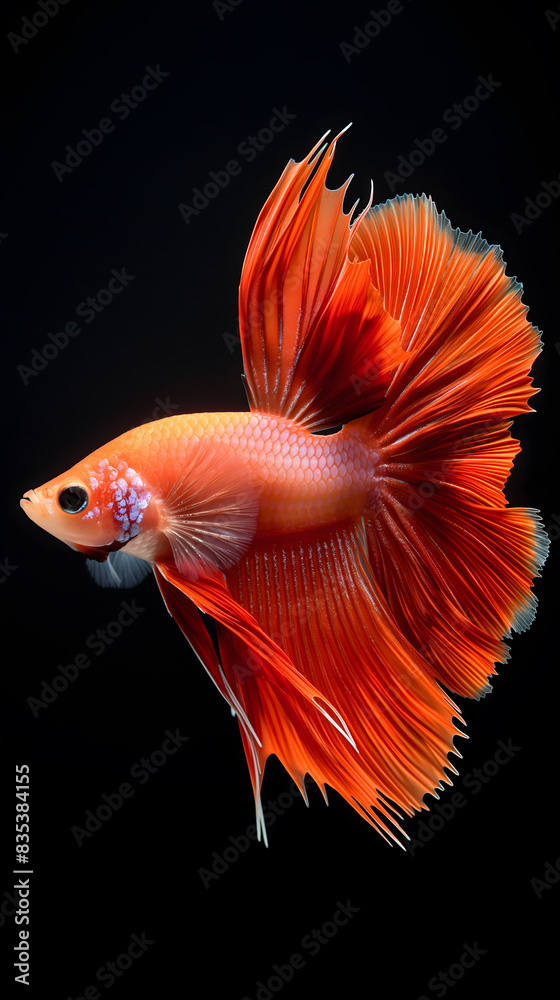 Majestic Siamese Fighting Fish Displaying Fins on Black Background Majestic Siamese Fighting Fish Displaying Fins on Black Background