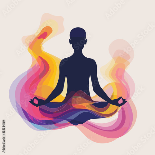 Silhouette of Meditating Person with Colorful Aura