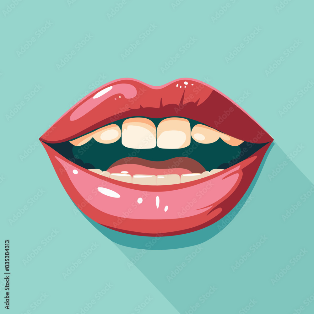Glossy Red Lips Against Light Blue Background Glossy Red Lips Against Light Blue Background