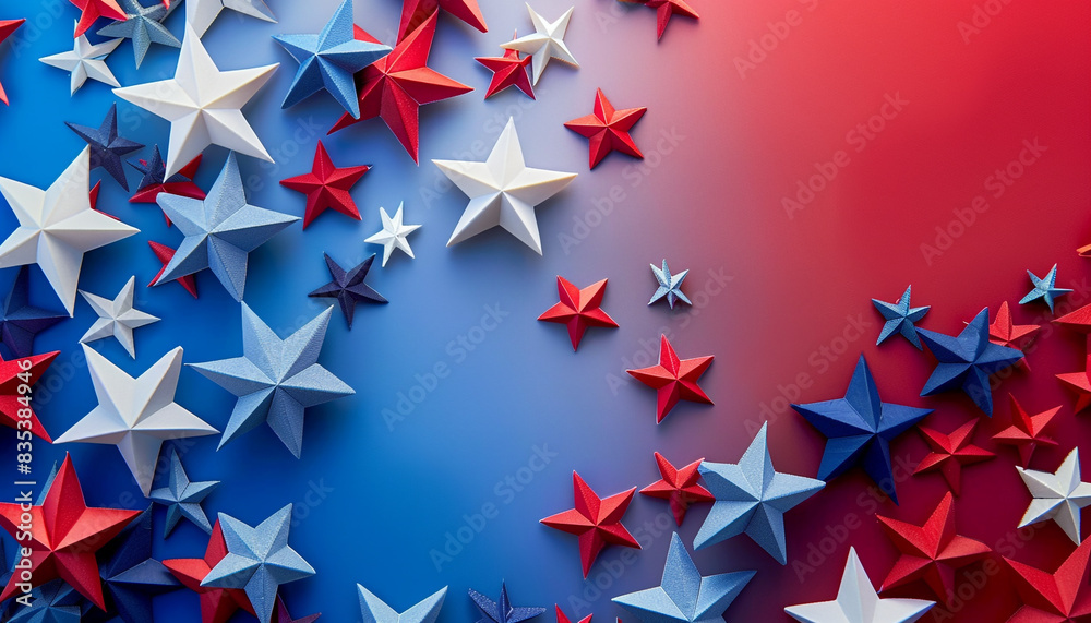 Red, white, and blue stars smoothly transitioning on a gradient background for a vibrant Independence Day celebration Red, white, and blue stars smoothly transitioning on a gradient background for a vibrant Independence Day celebration