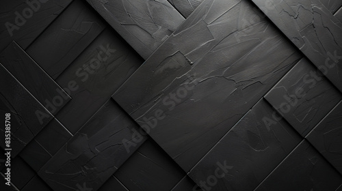 Close-up of an elegant black herringbone wood parquet texture for background use