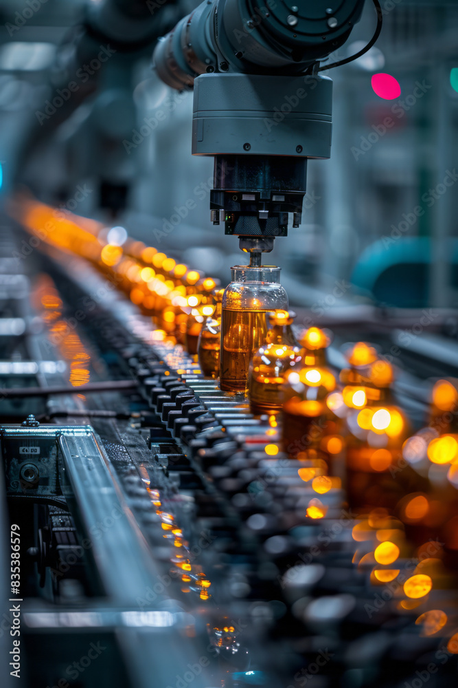 An animation of a robotic arm assembling products on a high-tech manufacturing line, An animation of a robotic arm assembling products on a high-tech manufacturing line,