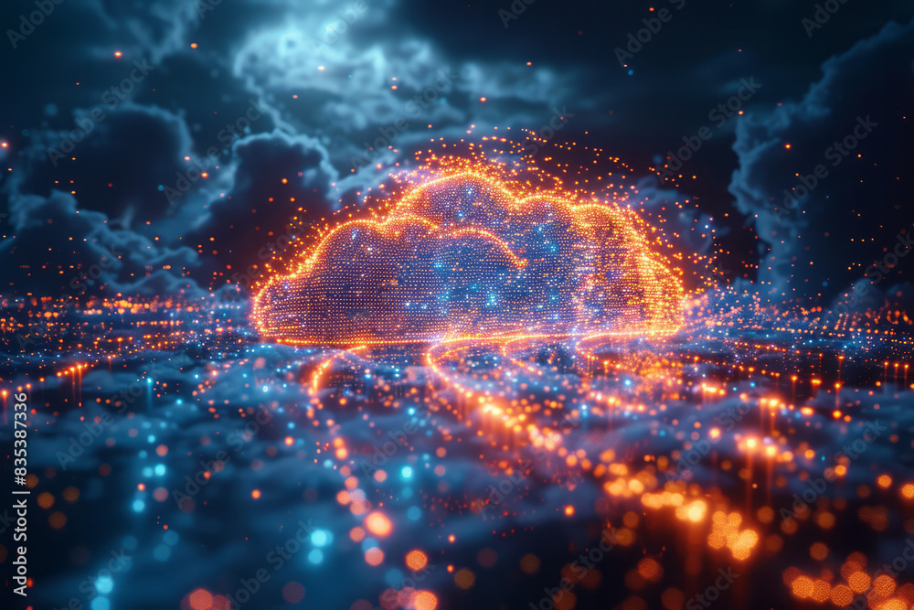 An animation of data packets traveling through a network to a cloud server, with a clear pathway, An animation of data packets traveling through a network to a cloud server, with a clear pathway,