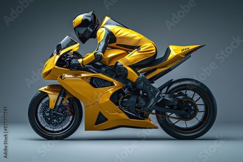 a person wearing a yellow outfit and riding a yellow motorcycle