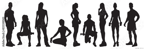 Healthy and Strong Silhouettes - Fitness Poses Collection for Men and Women.