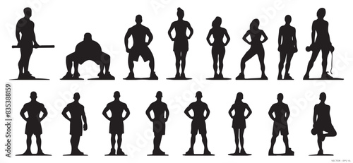 Healthy and Strong Silhouettes - Fitness Poses Collection for Men and Women.