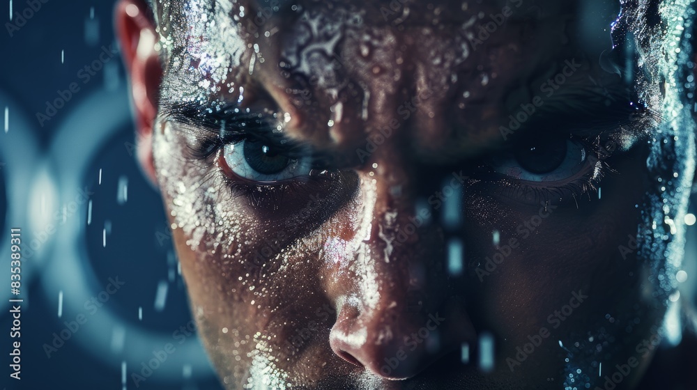 Intensity and Focus of a Weightlifter Under Stress - Athletic Determination and Olympic Weightlifting Equipment Concept