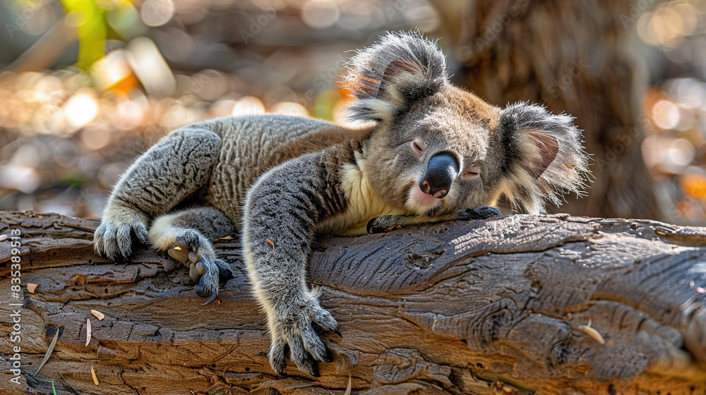 Fototapeta premium Koala sleeping on a branch with head resting on back