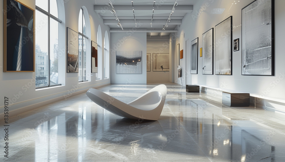 View of Innovative Avant Art Gallery interior with contemporary anamorphic art ...