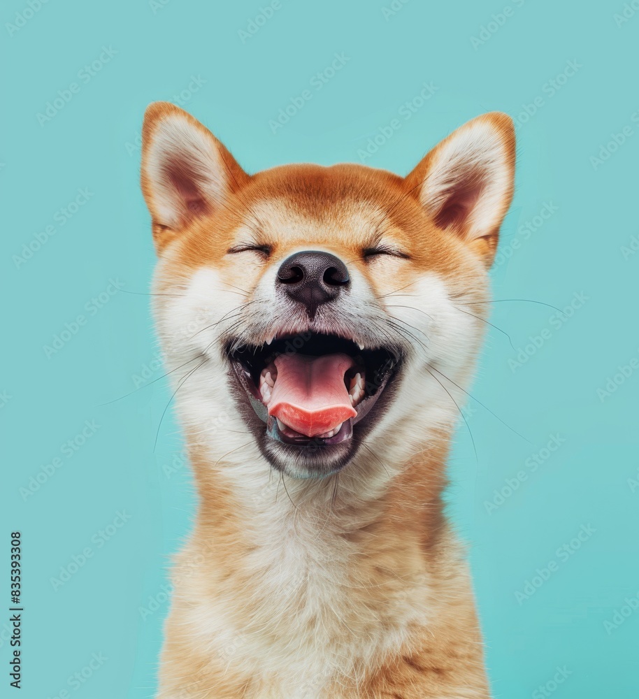Cute Shiba Inu dog smiles and is happy Cute Shiba Inu dog smiles and is happy