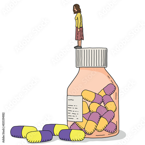 Illustration of person with medicine pills, social issues concept, vector design