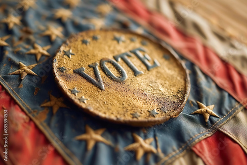Vintage 'Vote' Button on American Flag