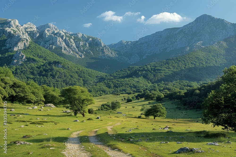 Fototapeta premium Scenic Mountain Landscape with Lush Greenery