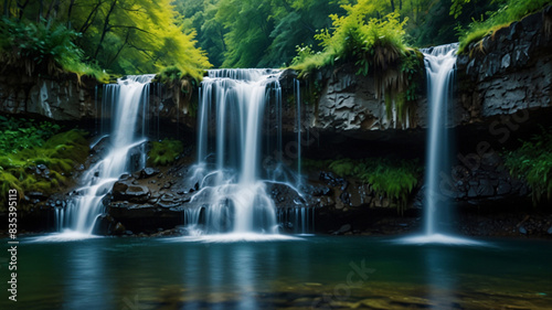 generative ai,waterfall with a waterfall in the background and a waterfall in the foreground.