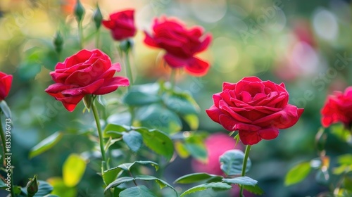 Blooming red roses in the garden Nature s beauty in the concept of gardening