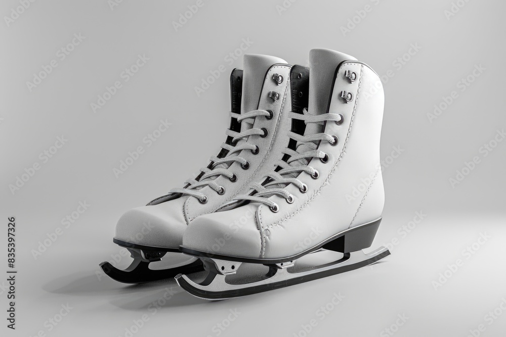 A pair of white roller skates sitting on top together, perfect for a fun outdoor activity or as a decorative item A pair of white roller skates sitting on top together, perfect for a fun outdoor activity or as a decorative item