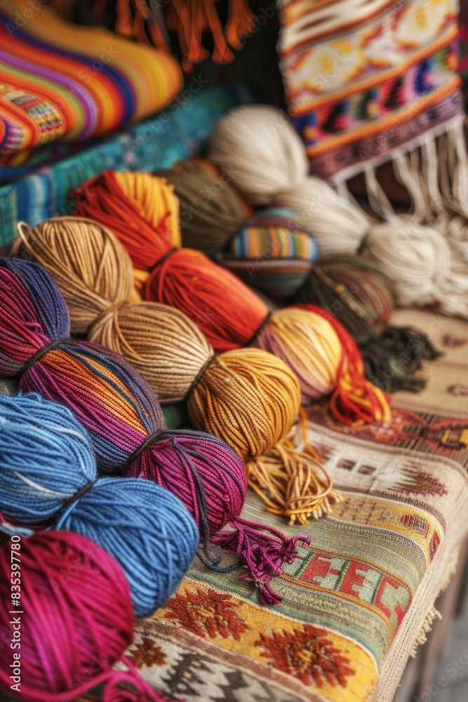 A ball of yarn sits on a table, ready for use or display A ball of yarn sits on a table, ready for use or display
