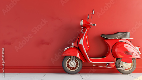 red vintage scooter in front of a red wall