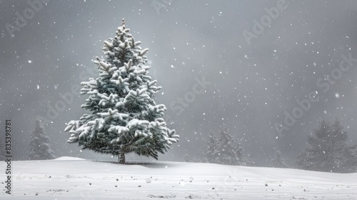 A petite Christmas tree buried beneath the snowstorm © 2rogan