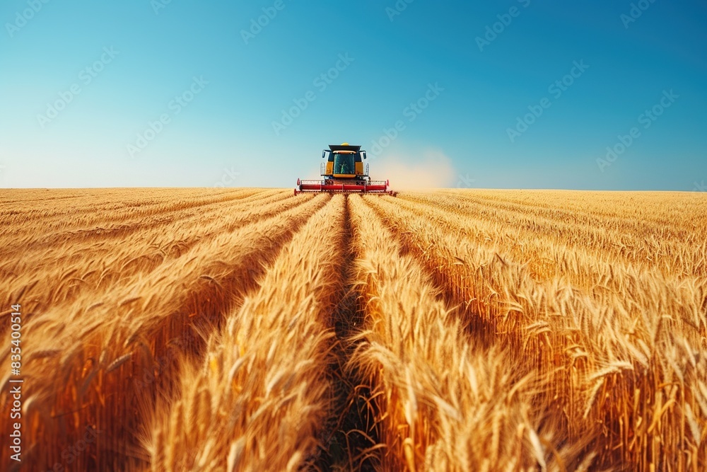 Fototapeta premium combine harvesting ripened wheat on the field