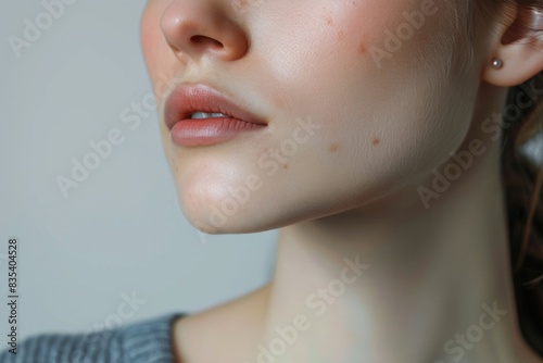 A close-up image of a woman's face featuring freckles, suitable for use in editorial or commercial contexts