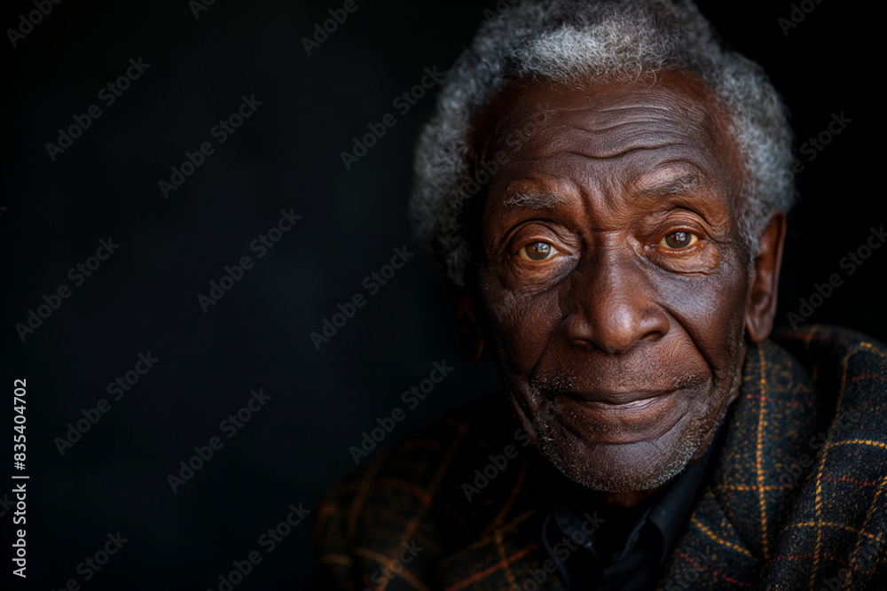 Portrait of an elderly black man in check jacket with copy space for advertisement Portrait of an elderly black man in check jacket with copy space for advertisement