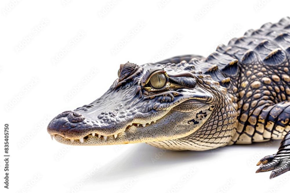 Obraz premium A close-up shot of a small alligator resting on a white surface
