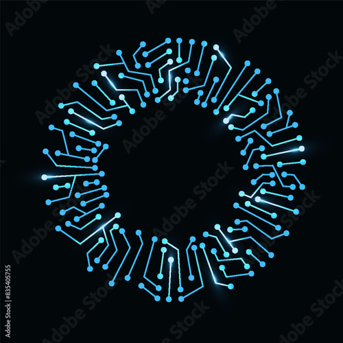 Circuit board circle frame. Abstract digital round frame, hardware board and electronic motherboard pattern vector. Programming science, computer system element