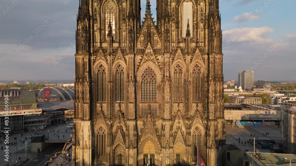 Koelner Dom Cologne Germany drone aerial backwards upwards sunny day