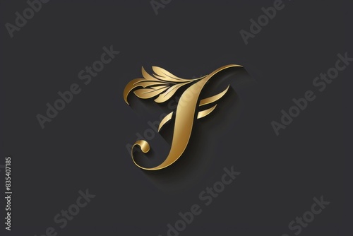 A single golden letter F stands out against a dark, black background