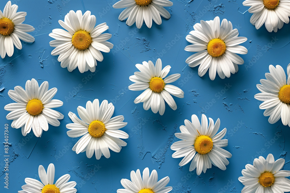 daisies on a blue background, pattern, daisies on a blue background, pattern,