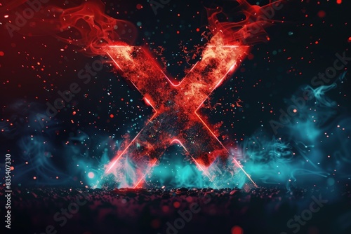 A letter X surrounded by red and blue smoke, isolated on a white background photo