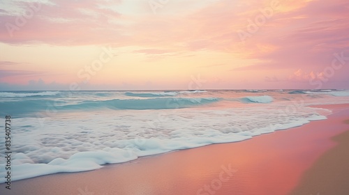 Serene Beach at Sunset with Pastel Sky and Gentle Waves