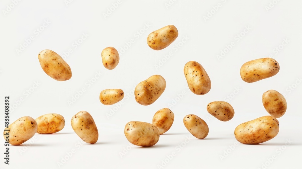 A group of potatoes suspended in mid-air, possibly caught in a whirlwind or lifted by strong winds A group of potatoes suspended in mid-air, possibly caught in a whirlwind or lifted by strong winds