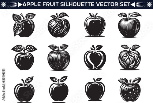 Apple Fruit silhouette Vector illustration Set