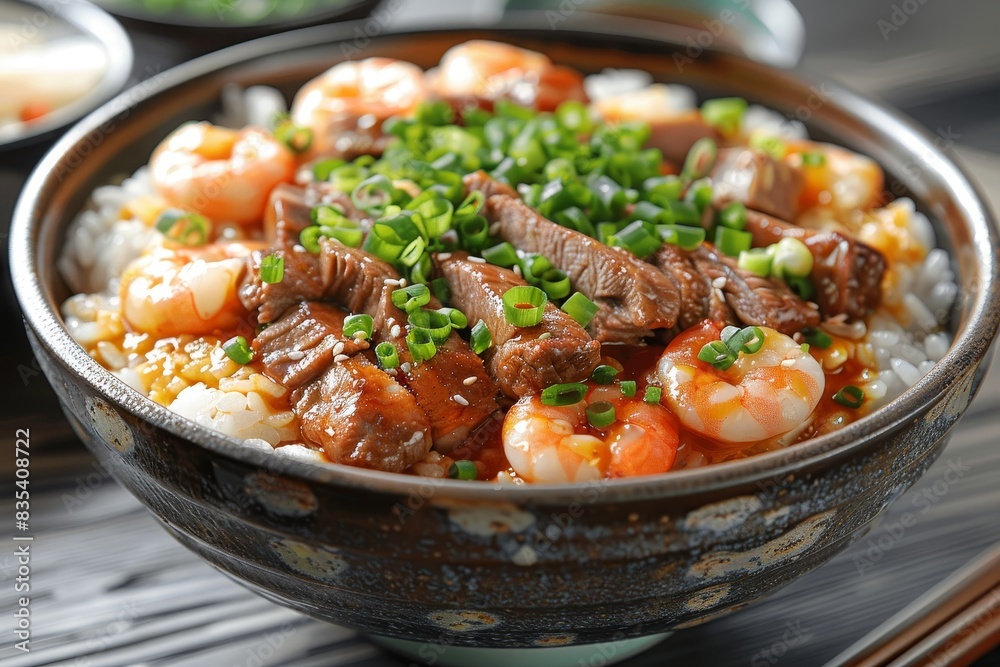 Donburi - Rice bowl topped with beef (gyudon), chicken (oyakodon), or seafood. Donburi - Rice bowl topped with beef (gyudon), chicken (oyakodon), or seafood.
