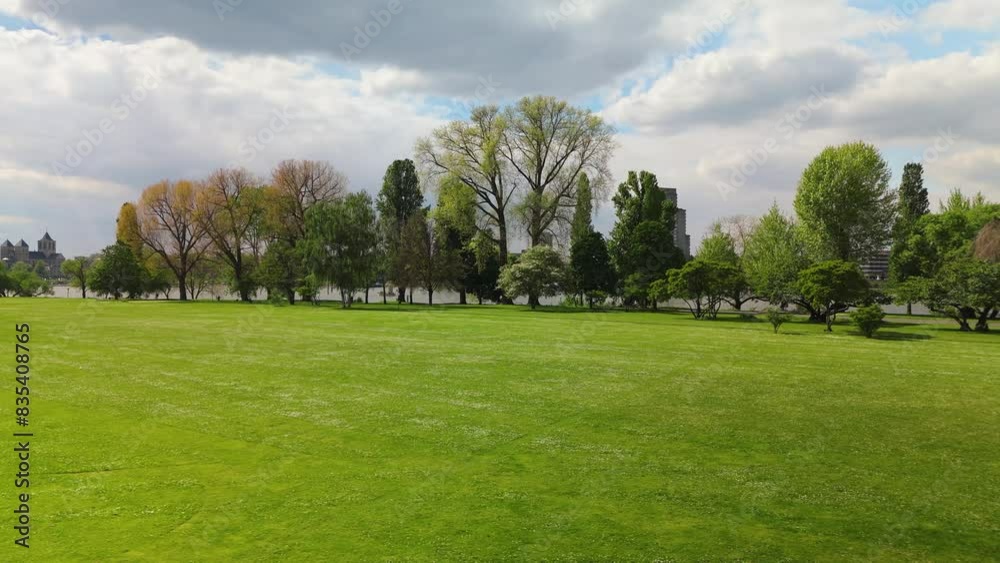Park Cologne Germany drone sideways sunny day