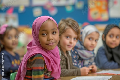 Inclusive Classroom with Children of Diverse Ethnicities Engaging in Group Activity, Promoting Education and Unity