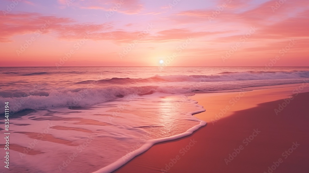 A Tranquil Sunset on a Serene Beach with Gentle Waves A Tranquil Sunset on a Serene Beach with Gentle Waves