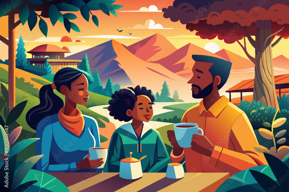 Everyone in the family is drinking coffee vector illustration
