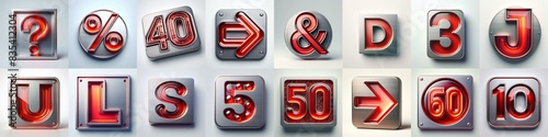 Brushed steel with red glass Lettering Typeface. AI generated illustration